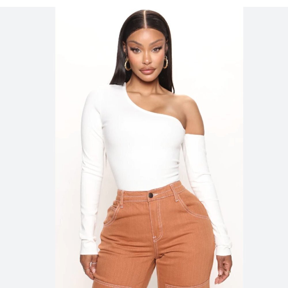 Fashion Nova Better Half One Shoulder Top - Off White